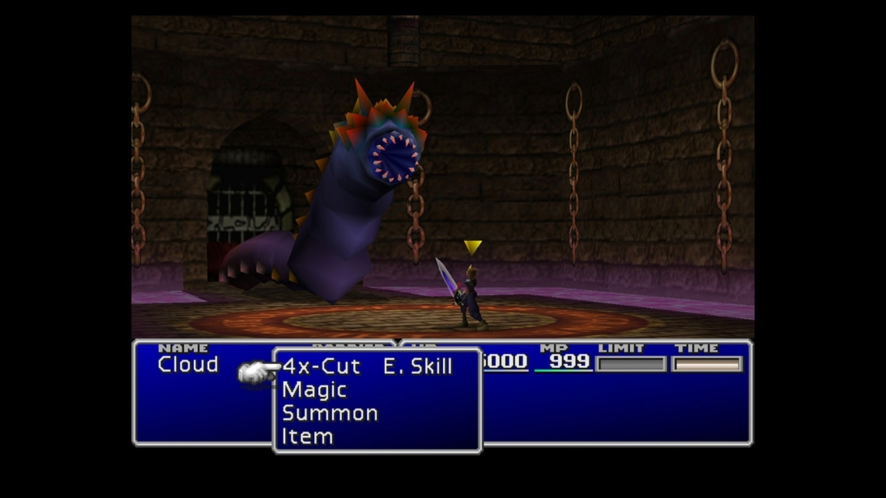 Gameplay screenshot of combat in Final Fantasy VII (1997).