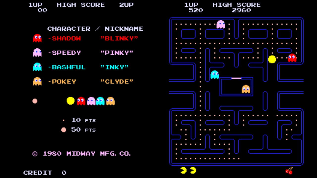 Pac-Man gameplay and title screen.