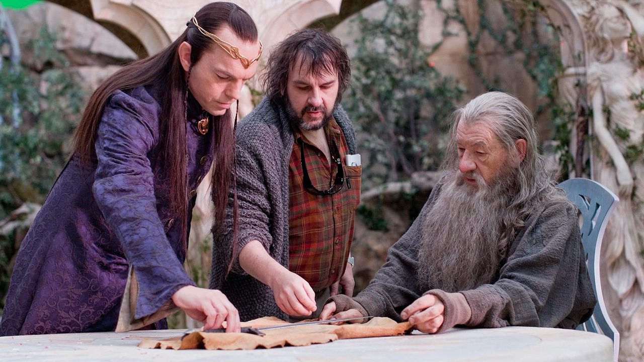 Peter Jackson, Ian McKellen, and Hugo Weaving in The Hobbit: An Unexpected Journey (2012)