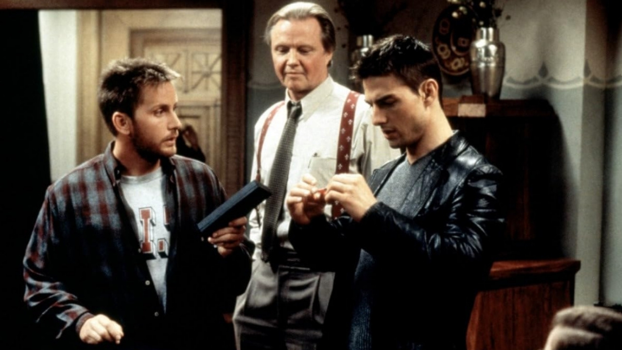 Tom Cruise, Emilio Estevez, and Jon Voight in Mission: Impossible (1996).