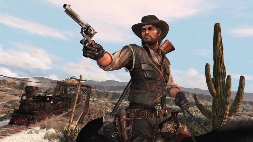 John Marston aims weapon on horseback; "Red Dead Redemption" | Outrun Gaming