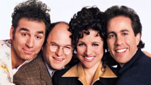 Julia Louis-Dreyfus, Jerry Seinfeld, Jason Alexander, and Michael Richards in Seinfeld (1989)