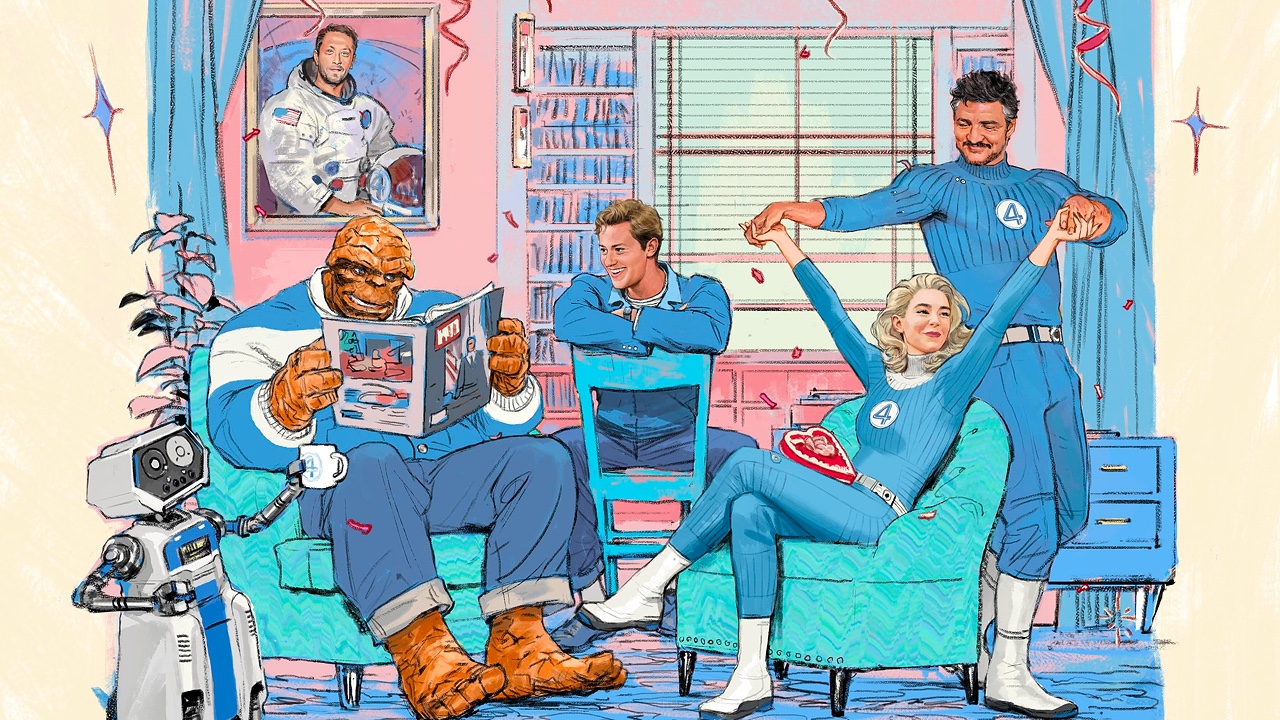 Pedro Pascal, Ebon Moss-Bachrach, Vanessa Kirby, and Joseph Quinn in The Fantastic Four: First Steps (2025)