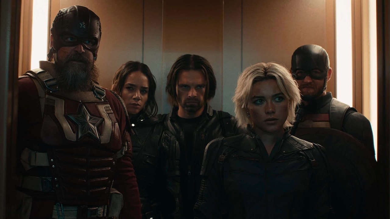 Wyatt Russell, David Harbour, Sebastian Stan, Hannah John-Kamen, and Florence Pugh in Thunderbolts* (2025)