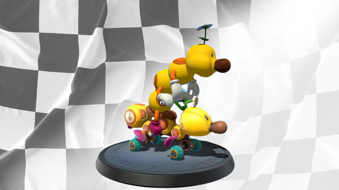 Wiggler riding Wiggler kart in Mario Kart 8 Deluxe.