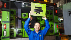 Best Buy employees unload Xbox One consoles from an armored truck during the official launch event in New York City, November 2013. best Xbox consoles