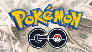Foreground: Pokemon GO logo. Background: $100 bills.