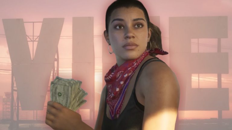 The unnamed female protagonist of the upcoming 'Grand Theft Auto VI.' Behind her, large signage reading "VICE." | Outrun Gaming | Outrun Gaming