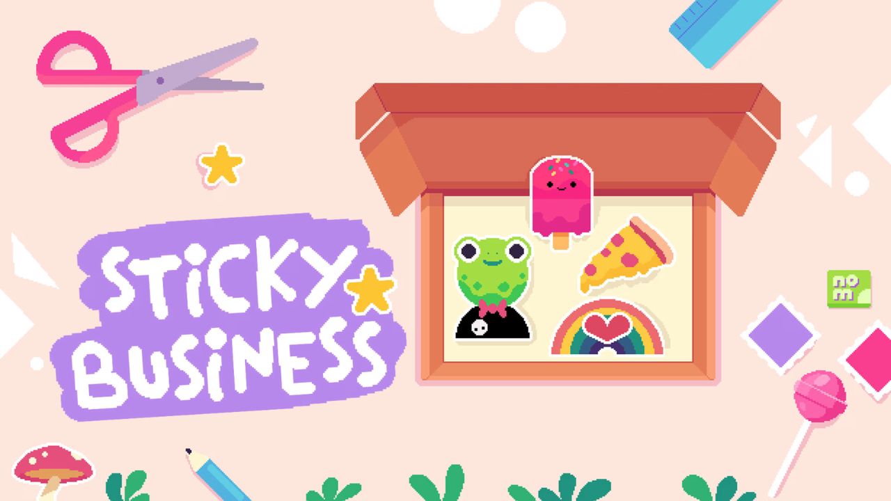 Promotional image for sticker shop simulator "Sticky Business."