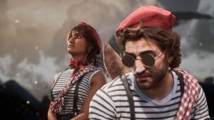 'Clair Obscur: Expedition 33' characters Sciel and Gustave don in-game 'Baguette' cosmetics, complete with beret and striped tops.