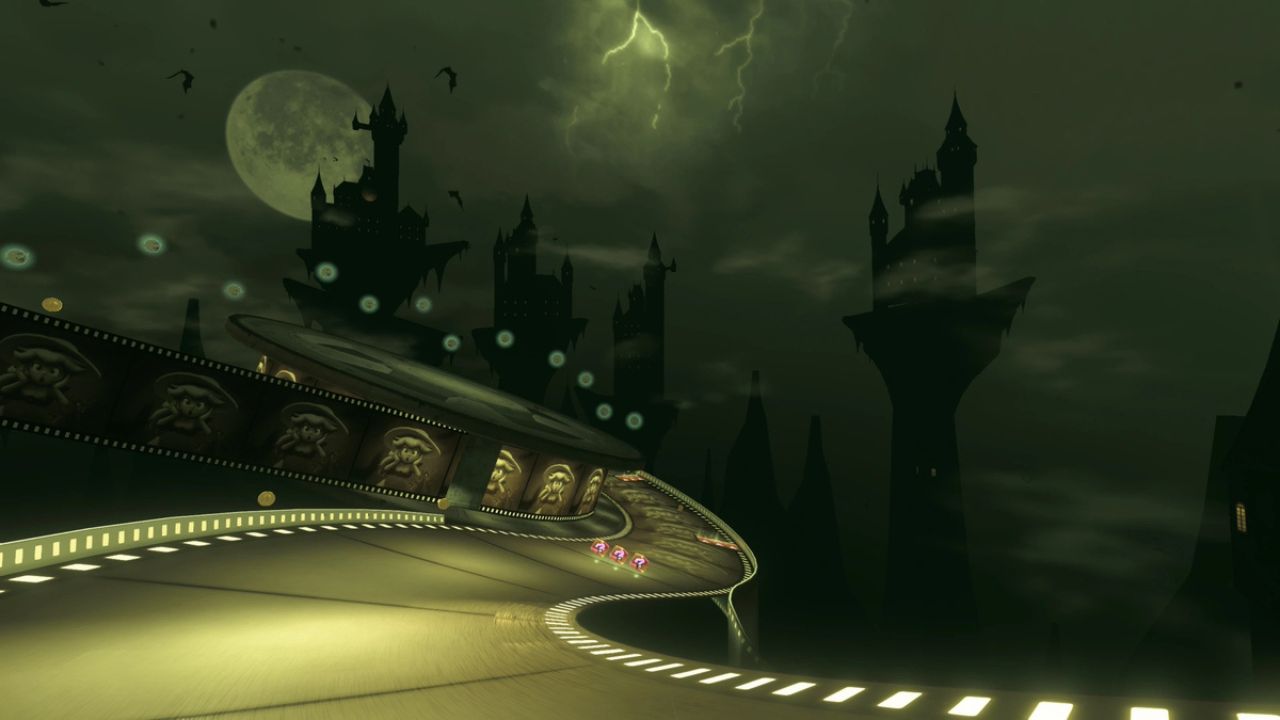 Aerial view of spooky 'Boo Cinema' course in 'Mario Kart World'