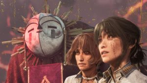 'Clair Obscur: Expedition 33' characters Esquie, Sciel, and Lune look into the distance.