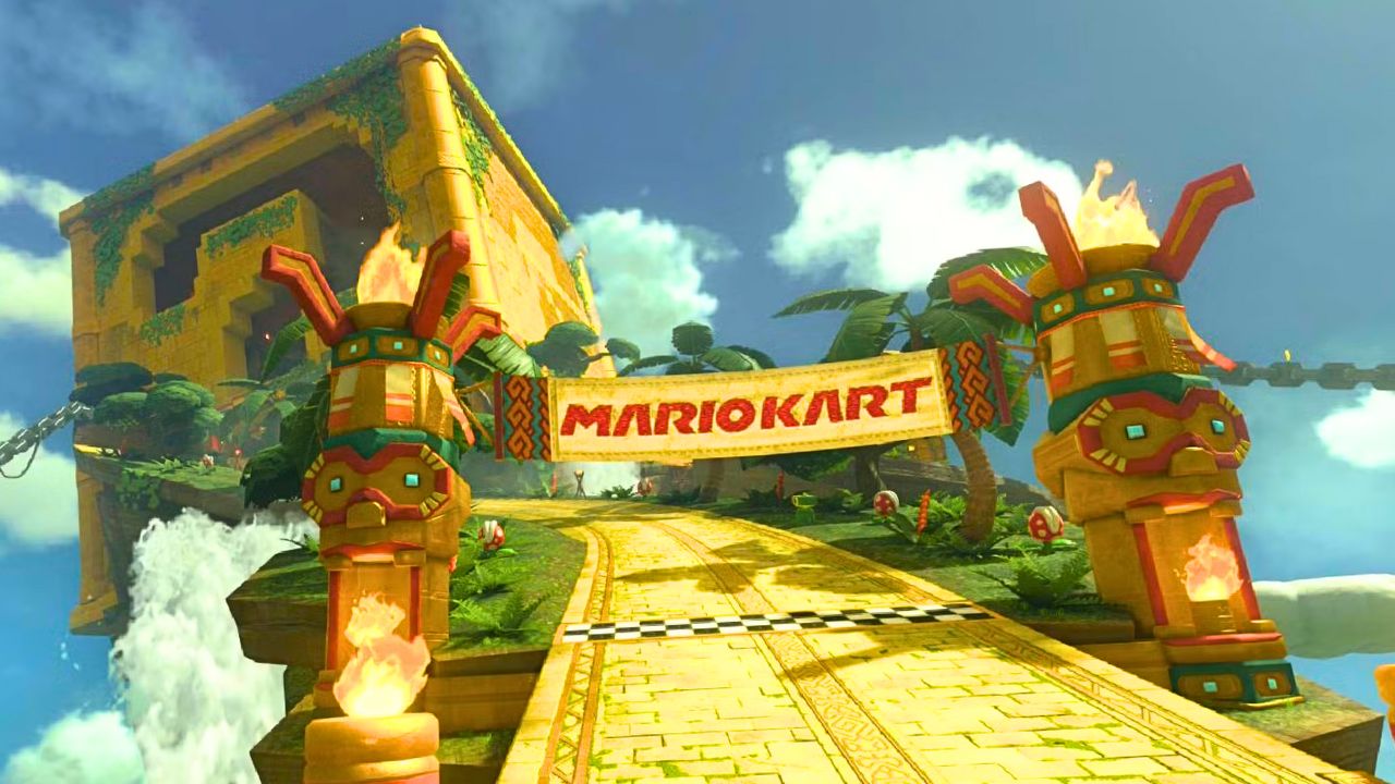 Starting line in 'Mario Kart World' course 'Great ? Block Ruins'