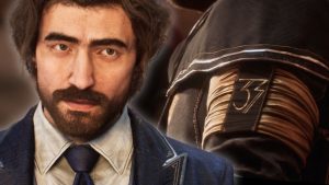 'Expedition 33' protagonist Gustave (Cox) shown left. On right, a shot of the in-game armbands worn by Expeditioners.