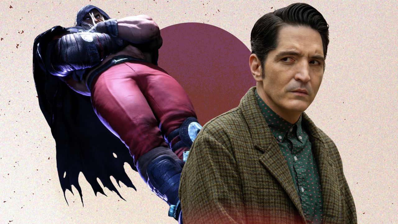 Actor David Dastmalchian next to 'Street Fighter' character M. Bison