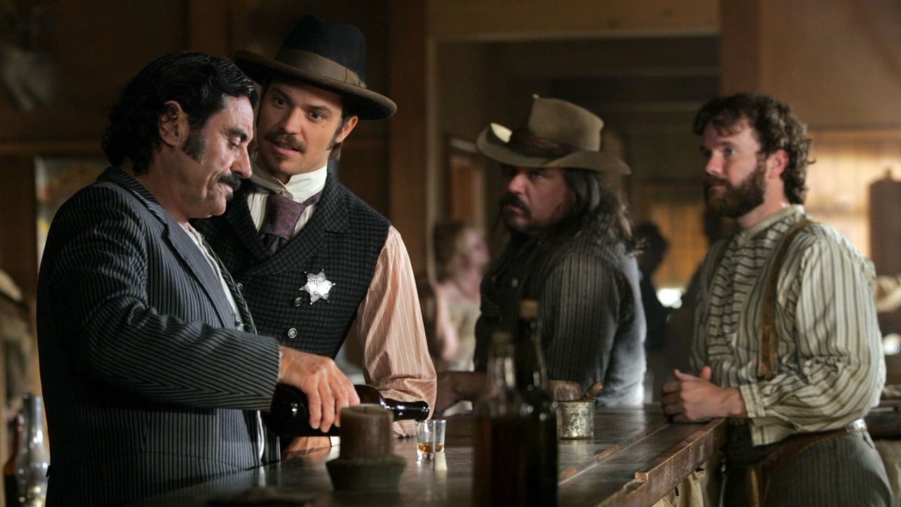 Sean Bridgers, W. Earl Brown, Ian McShane, and Timothy Olyphant in Deadwood (2004)