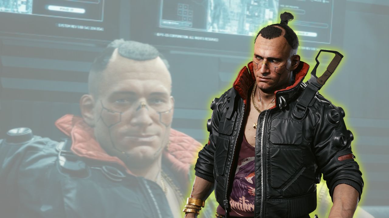 Chromed-out 'Cyberpunk 2077' wingman Jackie Welles smirks.