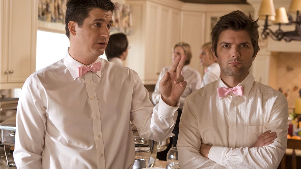 Adam Scott, Jane Lynch, Ken Marino, Martin Starr, and Ryan Hansen in Party Down (2009)