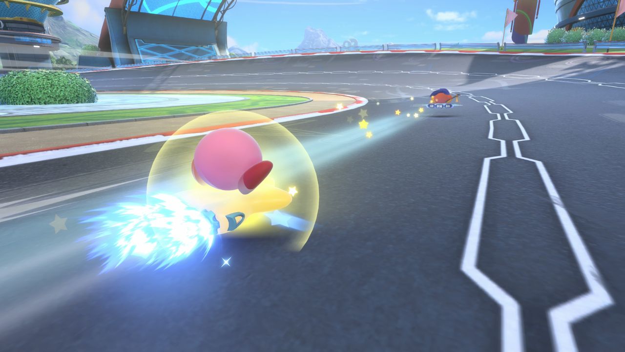 Kirby boosts in 'Kirby Air Riders'
