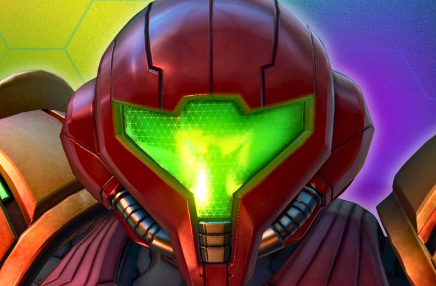 Close-up of suited 'Metroid' protagonist, Samus Aran, as seen in the upcoming Nintendo Switch 2 game, 'Metroid Prime 4 Beyond'