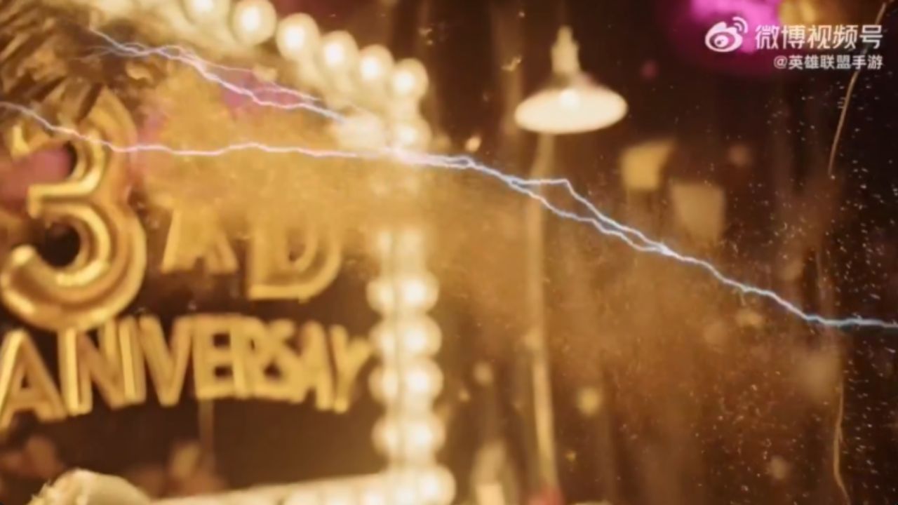 Screenshot from Tencent's AI-generated promo shows gold balloons that read "3AD ANIVERSAY"