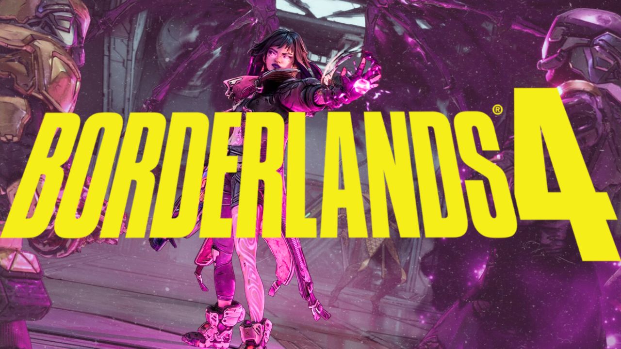 Promo image from 2K/Gearbox Software game 'Borderlands 4.' Pink hues have been accentuated, and 'Borderlands 4' logo added to foreground. | Outrun Gaming
