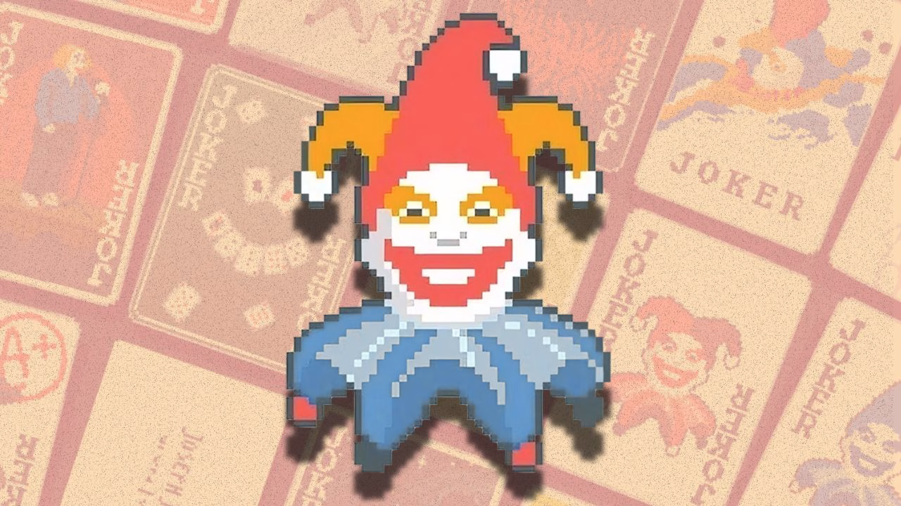 "Balatro" Joker shown center-foreground. In background, assorted in-game cards with red/orange overlay. | Outrun Gaming