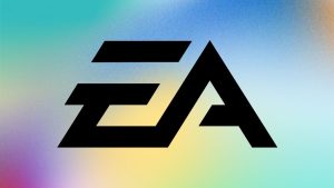 Electronic Arts (EA) logo shown center-foreground. Colorful gradient shown in background.