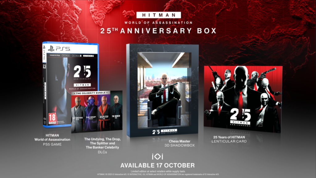 Packshot of IO Interactive's upcoming 'HITMAN World of Assassination' limited edition 25th Anniversary Box.