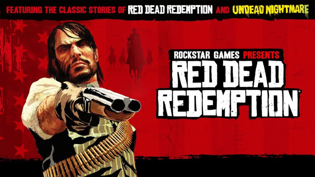 Key art for 'Red Dead Redemption' shows protagonist John Marston aiming double-barreled shotgun