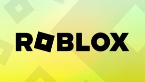 Black 'ROBLOX' logo in foreground; yellow/green gradient in background shows faded 'ROBLOX' blocks.