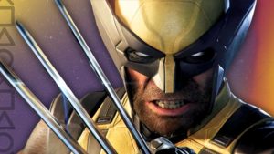 Foreground: Close-up of Marvel character Wolverine, as seen in trailer shown during PlayStation State of Play (9/24/25). Background: Distressed warm/cool gradient with PlayStation's recognizable buttons shown on left.