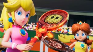 Nintendo characters Peach and Daisy wield tennis rackets in 'Mario Tennis Fever,' shown in today's Nintendo Direct