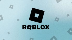 Roblox logo shown center-foreground. Light blue background shows smaller blocks.