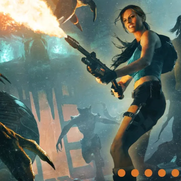 Screenshot of 'Lara Croft and the Guardian of Light' edited to draw audience attention to Croft, shown center-foreground.