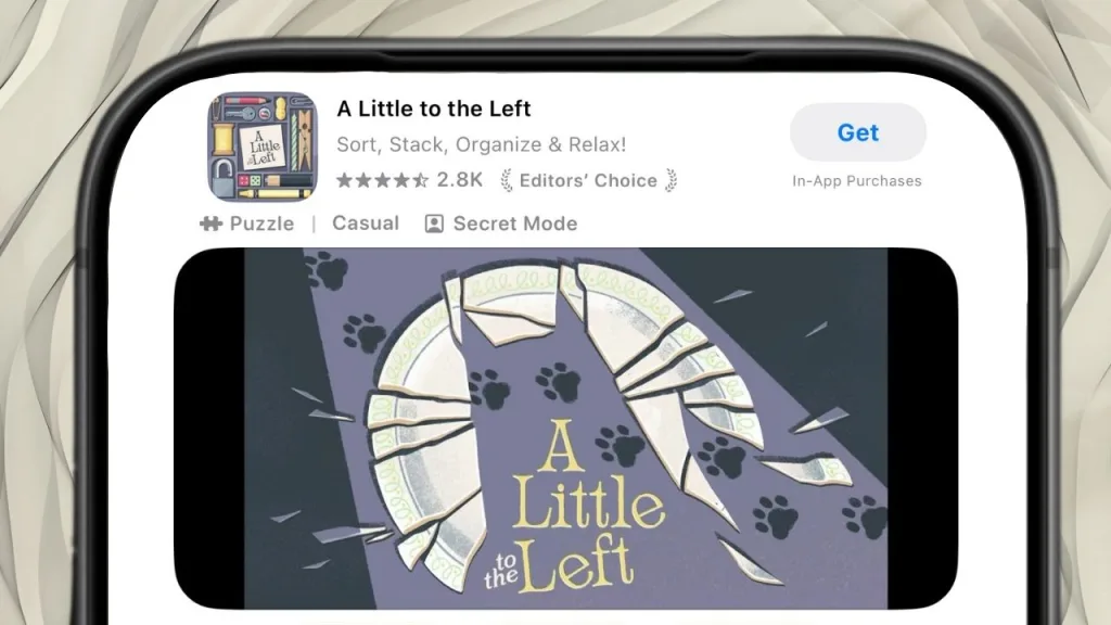 A Little to the Left (Apple App Store) | Outrun Gaming Apple iPhone edited to show compact version of 'A Little to the Left' App Store listing