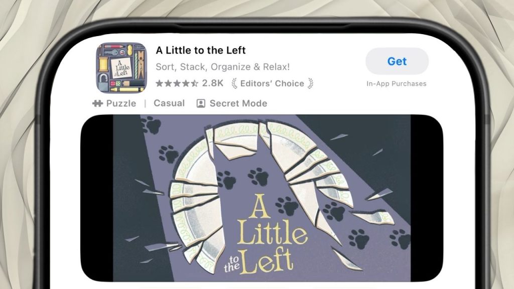 Apple iPhone edited to show compact version of 'A Little to the Left' App Store listing