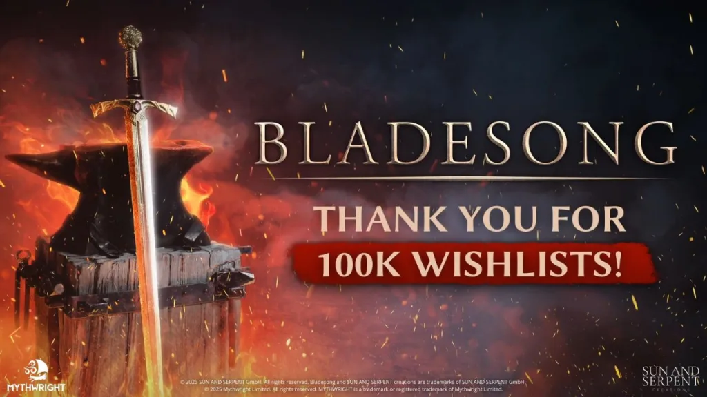 Bladesong | Outrun Gaming Promo image for 'Bladesong' celebrating 100,000 Steam Wishlist adds | Outrun Gaming