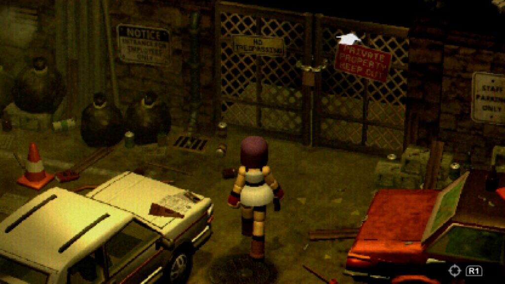'Crow Country' screenshot shows protagonist walking through a gritty scrapyard. The game uses a PS1-like polygonal art style. | Outrun Gaming'Crow Country' screenshot shows protagonist walking through a gritty scrapyard. The game uses a PS1-like polygonal art style.