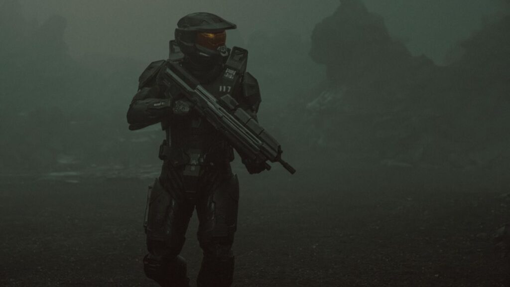 Master Chief (Pablo Schreiber) in Paramount+ sci-fi game adaptation, "Halo" (2022)
