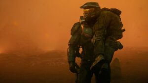 Master Chief (Pablo Schreiber) in Paramount+ sci-fi game adaptation, "Halo" (2022)