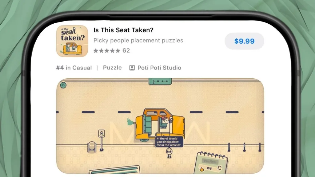 Is This Seat Taken Apple App Store | Outrun Gaming Apple iPhone edited to show compact version of 'Is This Seat Taken?' App Store listing
