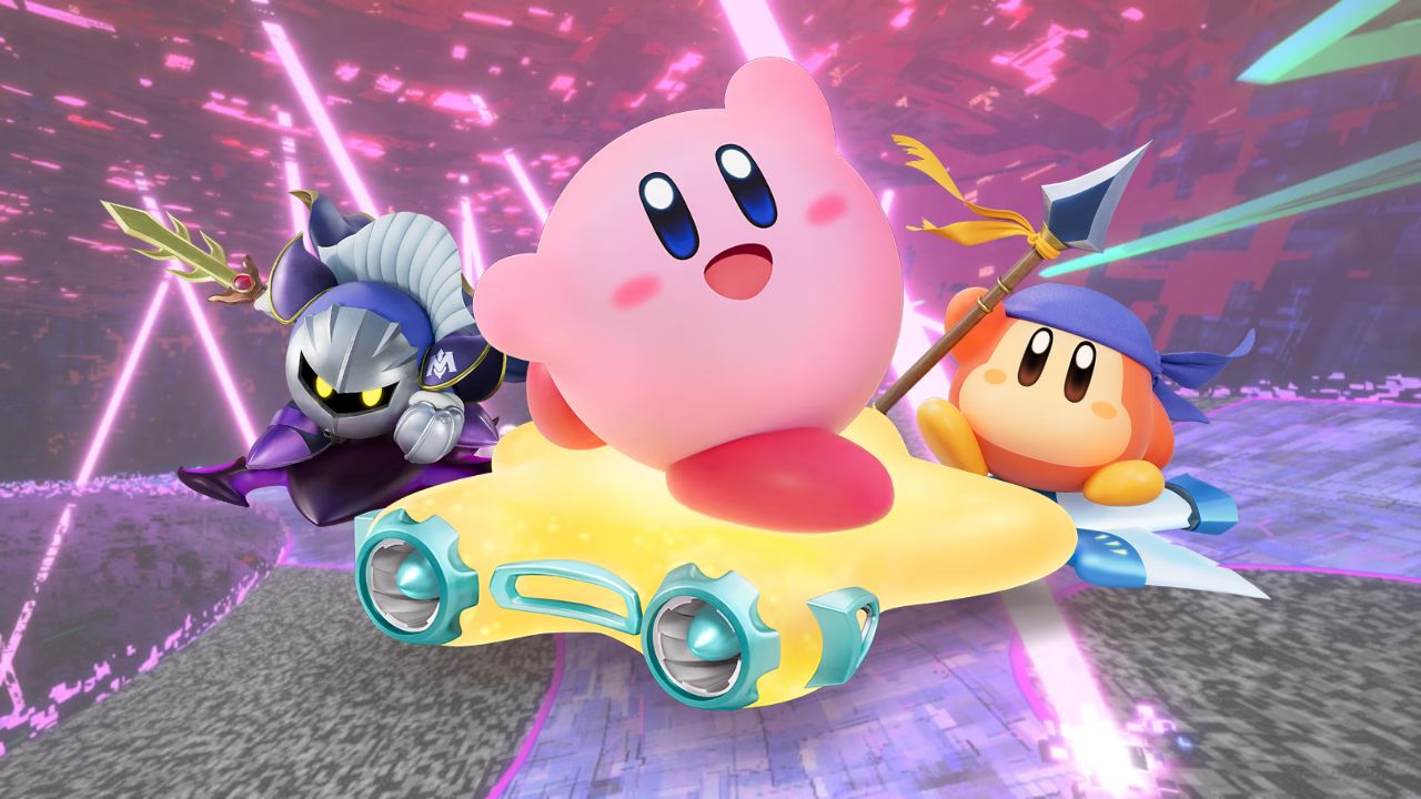 Kirby, Waddle-Dee, and Meta Knight pose center-foreground in feature image — 'Kirby Air Riders' Nintendo Direct (October 23, 2025) | Outrun Gaming