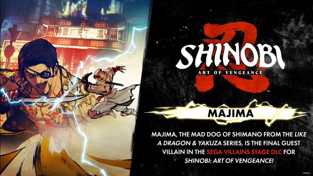 MAJIMA x SHINOBI: Art of Vengeance | Outrun Gaming Promo image from SEGA's 'SHINOBI: Art of Vengeance' shows 'YAKUZA' and 'LIKE A DRAGON' character Goro Majima is coming to SEGA Villains Stage DLC