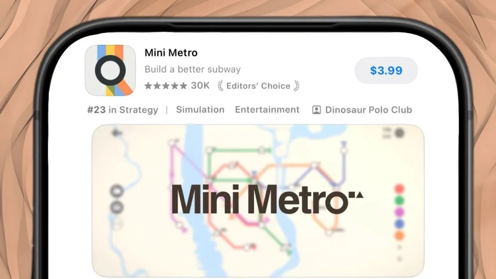 Mini Metro (Apple App Store) | Outrun Gaming Apple iPhone edited to show compact version of 'Mini Metro' App Store listing | Outrun Gaming