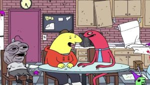 Image of Pim, Charlie, Alan, and Glep from Adult Swim's adult animated comedy, "Smiling Friends" (Outrun Gaming: The Brilliance of 'Smiling Friends' Was Always Apparent)