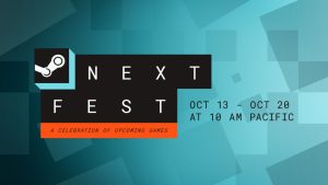 Steam Next Fest October 2025 logo shown center-foreground. The image reads: "Oct 13 - Oct 20 at 10 am Pacific"