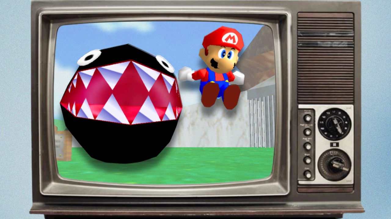 Feature image for 'Iconic Retro Video Games That Aged Poorly' shows old-school TV with 'Super Mario 64' gameplay | Outrun Gaming