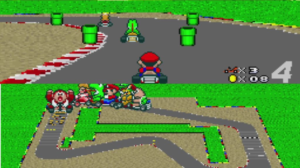 Super Mario Kart (1992) | Outrun Gaming Still image of gameplay from Super Mario Kart (1992)