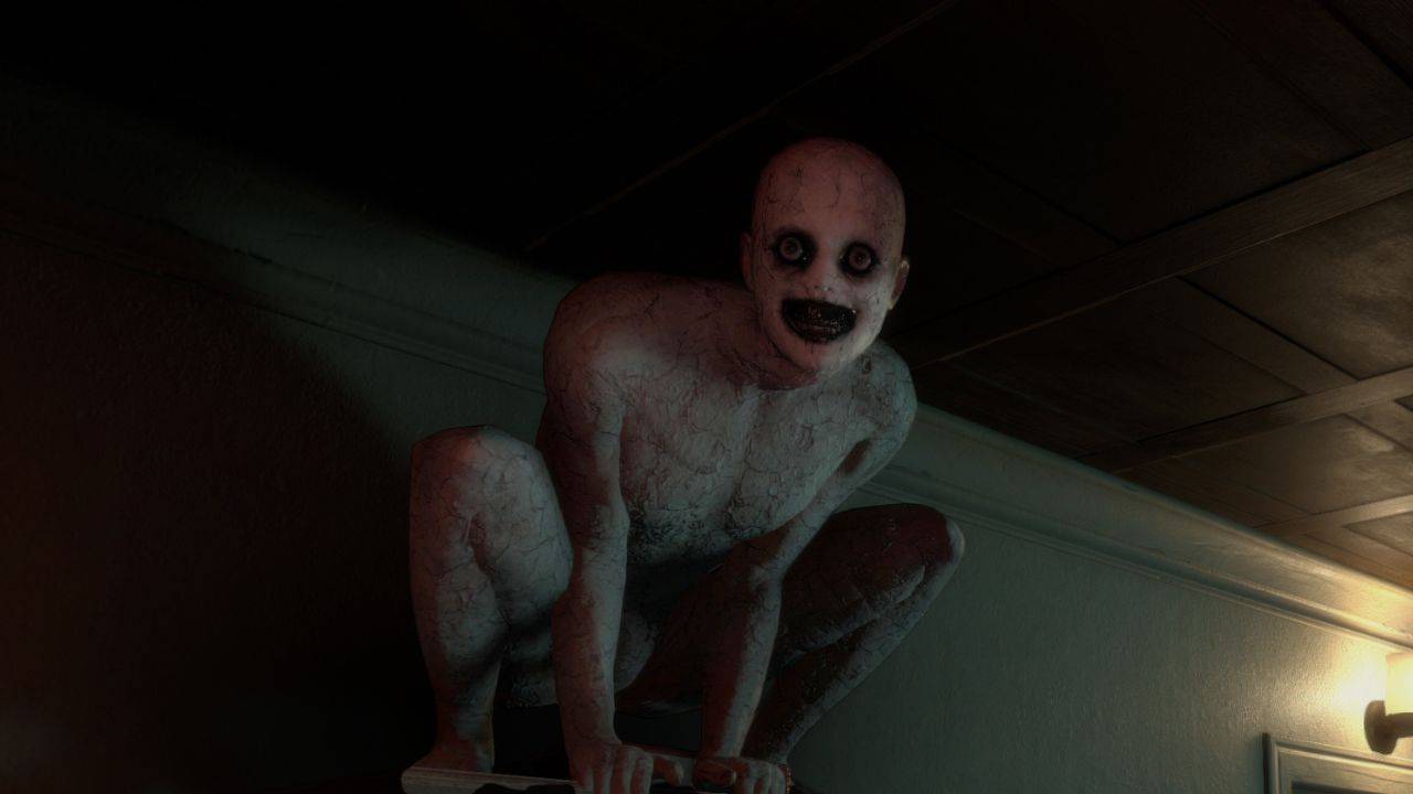 Screenshot from 'The Mortuary Assistant' shows frightening figure perched above. | Outrun Gaming